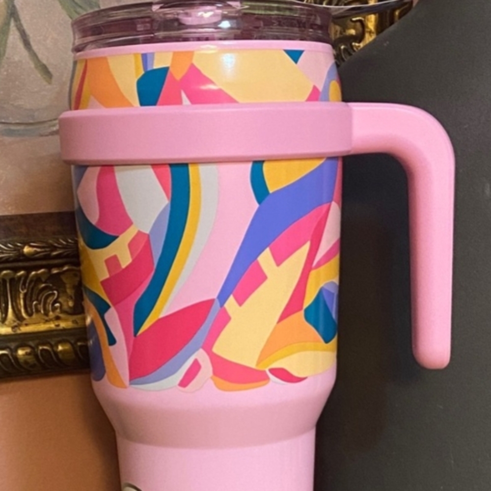 Colorful Abstract Tumbler with Handle 40 Hours Cold (+ Free Gift)